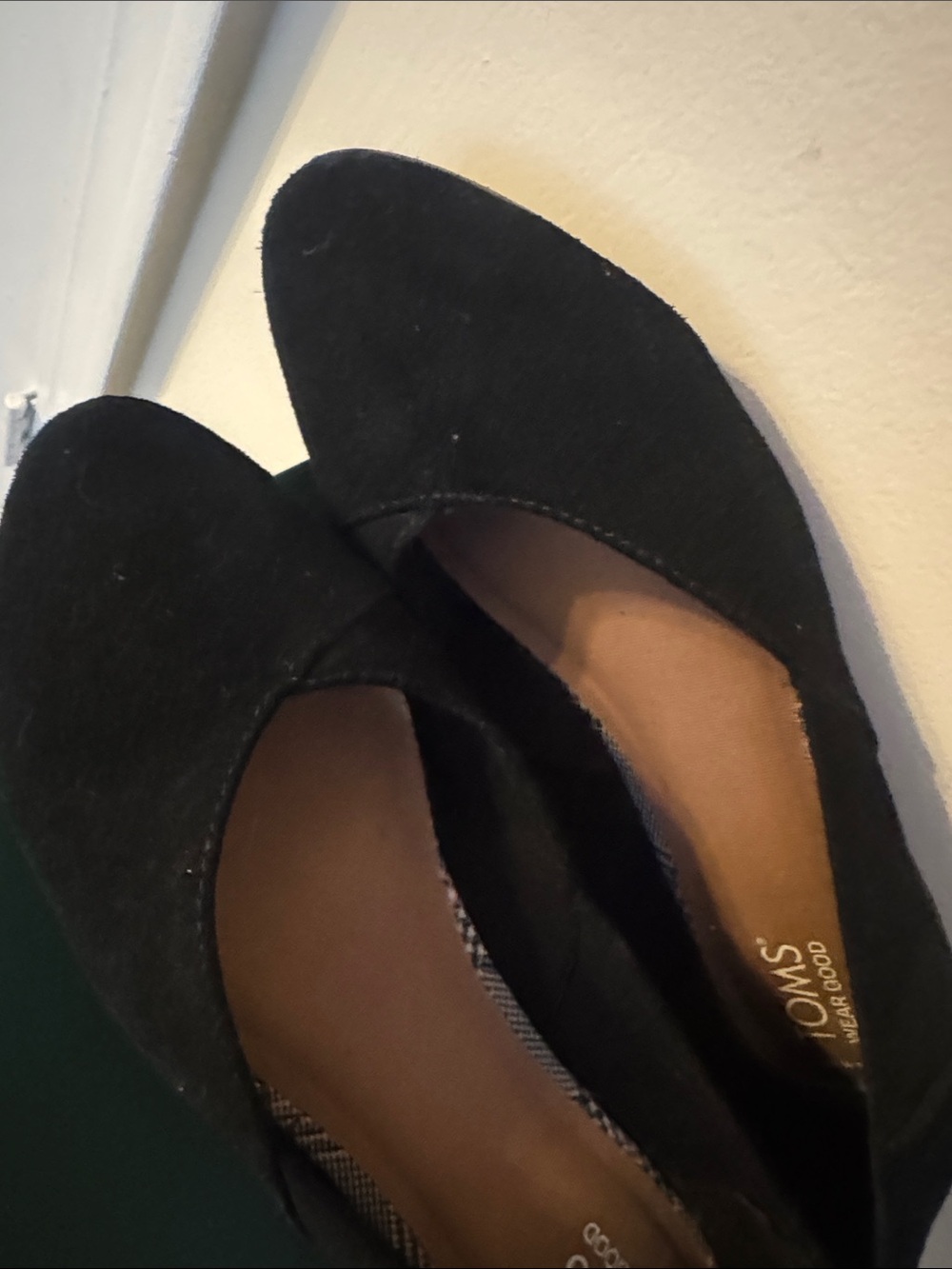 Toms Black Suede Pointed Slip-On Flats - Picture 4 of 5